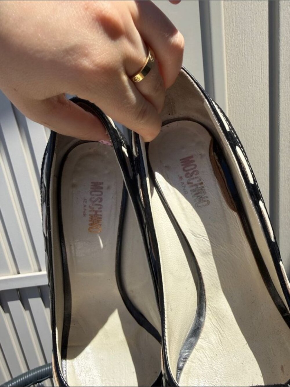 Moschino Jeans Black Suede Peep-Toe Women's Heels with Contrast Trim - Picture 3 of 9